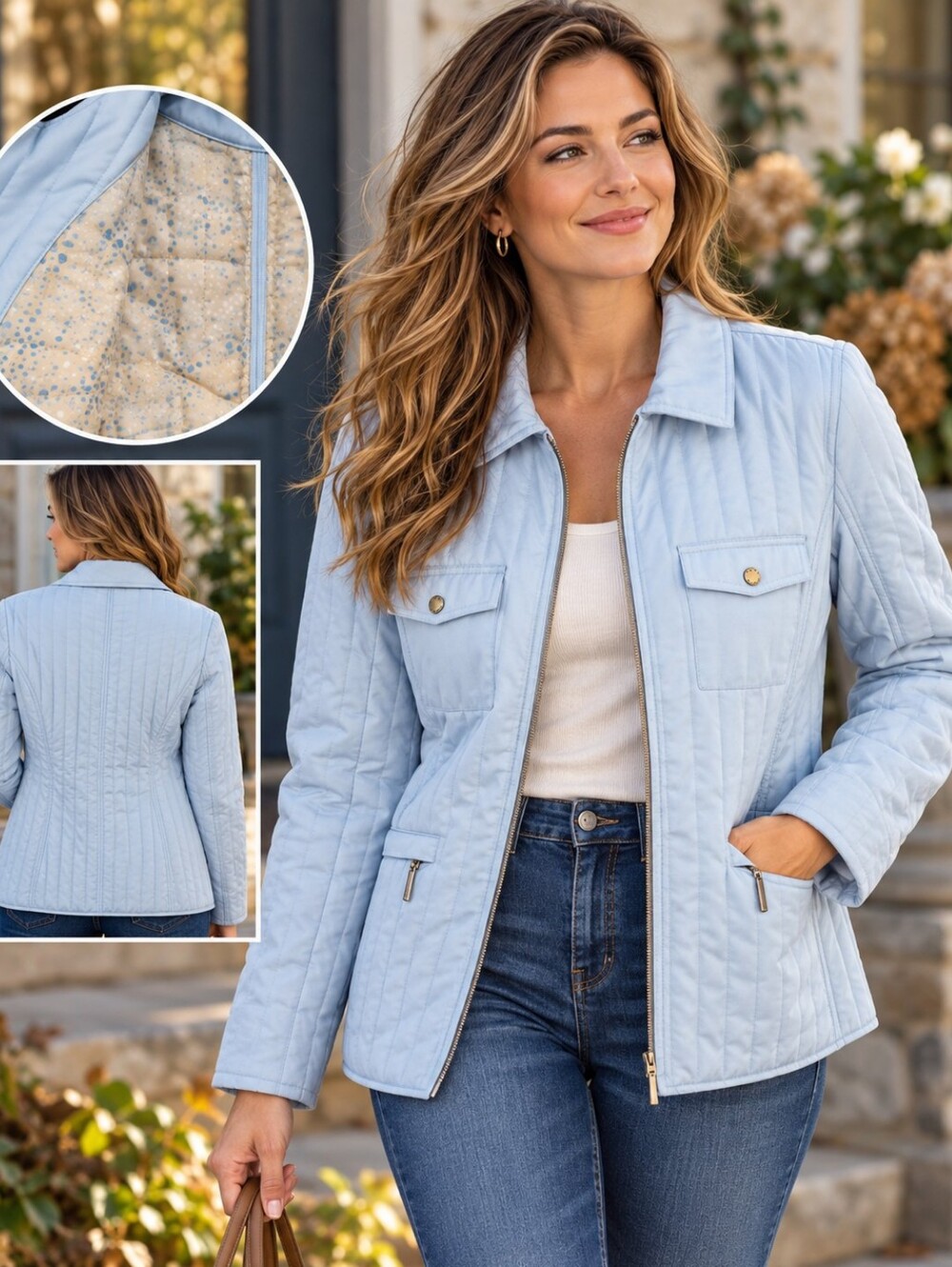 Dana Buchman Icy Blue Quilted Fall Jacket Size L